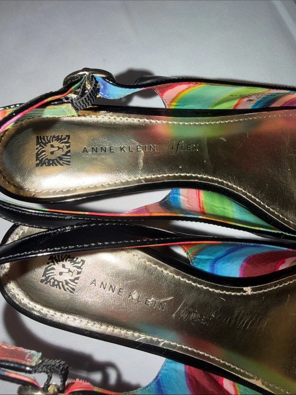 Anne Klein Black Wedge Slingback Patent Leather Low Heeled Shoes Size 9